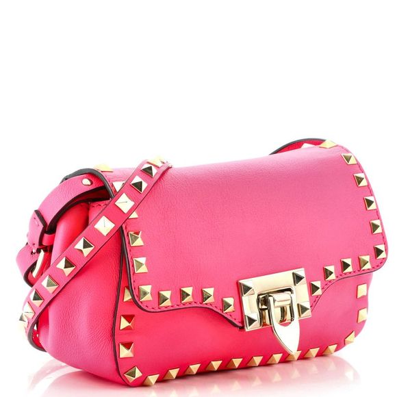 Valentino Garavani Rockstud Flip Lock Flap Bag Leather Mini Pink - Picture 2 of 7